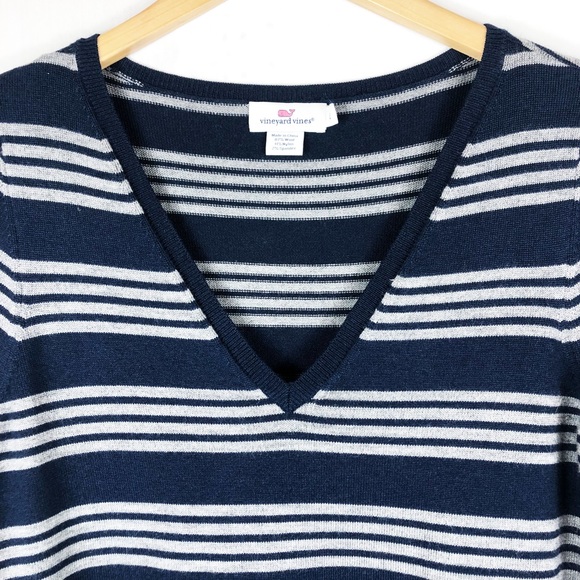 Vineyard Vines Wool Striped Sweater Dress | Blue White | Large - Picture 5 of 9